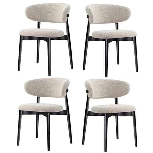 Mid Century Moderne Esszimmerstühle 4er Set, Massivholz mit Leinenkissen und gebogener Rückenlehne, Polsterstühle Küchenstühle für Esszimmer und Wohnzimmer von Generisch