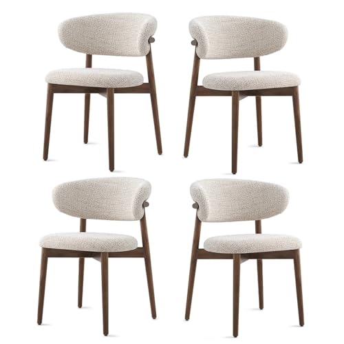 Mid Century Moderne Esszimmerstühle 4er Set - Massivholz Leinen Kissen Gebogene Rückenlehne - Stilvolle gepolsterte Küchenstühle für Wohnzimmer & Esszimmer (Walnuss-Finish) von Generisch