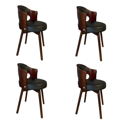 Mid Century Moderne Esszimmerstühle Set mit 4 Drehstühlen Küchenstühle mit Armlehnen Gepolstertes Kunstlederkissen Vintage Massivholzbeine Pflegeleicht Schwarz von Generisch