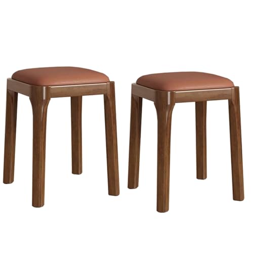 Mid Century Moderne Esszimmerstühle aus Leder, 2er-Set mit gepolsterter Sitzfläche für Wohnzimmer, Küche, Hocker mit gepolstertem Leder, brauner Holz-Barhocker von Generisch