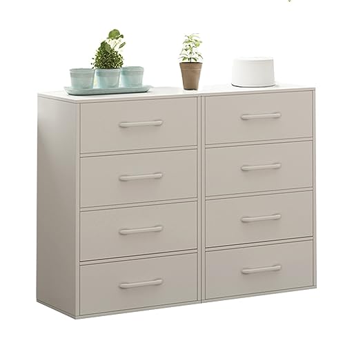 Mid Century Moderne Kommode – 4-stöckige Doppelschublade, 30 cm tiefe Schubladen, geräumige weiße Kommode für Schlafzimmer, Wohnzimmer, Flur (Größe: 192 x 30 x 76 cm) von Generisch