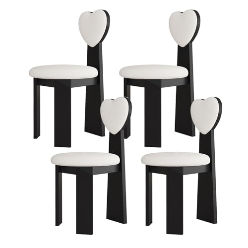 Mid-Century Moderne Massivholz-Esszimmerstühle 4er-Set – Stilvolle Leder gepolsterte Stühle mit Liebeslehnen für Küche, Esszimmer, Wohnzimmer, Arbeitszimmer (Schwarz & Weiß) von Generisch