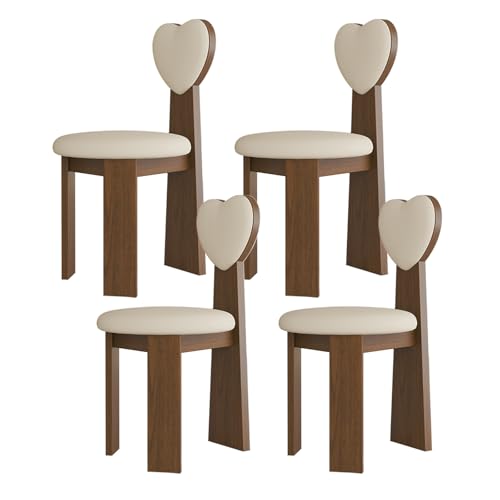 Mid Century Moderne Massivholz Esszimmerstühle 4er Set - Stilvolle Lederkissen & Liebeslehnen für Küche, Esszimmer, Wohnzimmer, Schlafzimmer, Arbeitszimmer (Walnuss + Hellkhaki) von Generisch