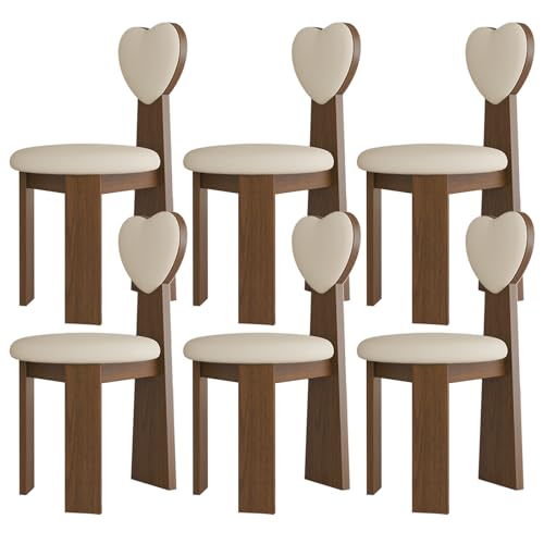 Mid Century Moderne Massivholz Esszimmerstühle 6er Set mit Lederkissen und Love Rückenlehnen - Stilvoll Walnuss & Hellkhaki für Küche, Esszimmer, Wohnzimmer, Arbeitszimmer Mid Century Moderne Massivholz Esszimmerstühle 6er Set mit Lederkissen und Love Rückenlehnen - Stilvoll Walnuss & Hellkhaki für Küche, Esszimmer, Wohnzimmer, Arbeitszimmer von Generisch