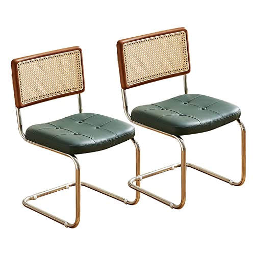 Mid Century Moderne Rattan-Esszimmerstühle, 2er-Set, bequem, Leder, gepolstert, Akzent-Schreibtischstuhl mit Gehstock-Rückenlehne und Metallbeinen, für Küche und Esszimmer, Grün, 60 cm T x 41 cm B x Mid Century Moderne Rattan-Esszimmerstühle, 2er-Set, bequem, Leder, gepolstert, Akzent-Schreibtischstuhl mit Gehstock-Rückenlehne und Metallbeinen, für Küche und Esszimmer, Grün, 60 cm T x 41 cm B x von Generisch