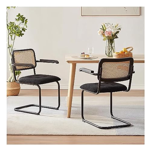 Mid Century Moderne Rattan-Esszimmerstühle 2er-Set mit Armlehnen, gewebte Rückenlehne und Samtsitz, ideal für Esszimmer, Küche, 65 cm Höhe, erhältlich in Grün, Schwarz, Grau und Weiß von Generisch