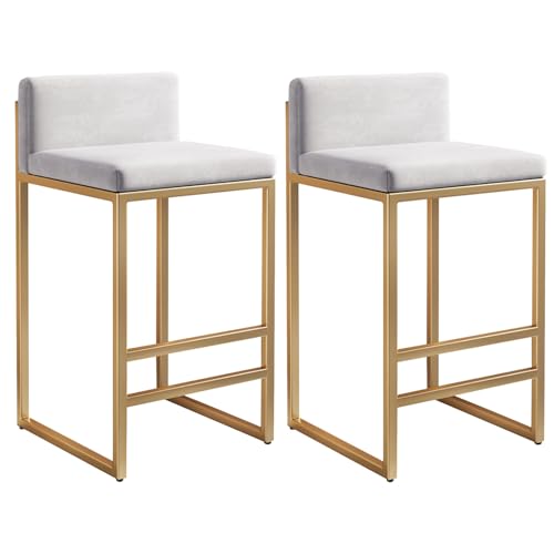 Mid Century Moderne schwarze Barhocker, 2er-Set, gepolsterte Barhocker, Stühle mit schwarzem Metallrahmen, Thekenhöhe, Barhocker mit Rückenlehne für Küche, Insel, Pub, Club von Generisch