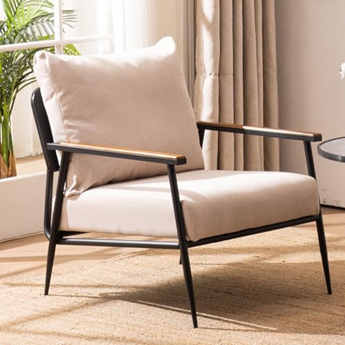 Mid Century Moderner Akzentstuhl mit Armlehnen – Gepolsterter Loungesessel aus weichem Nappaleder & Baumwolle, stilvoller Metallrahmen, Sessel für Wohnzimmer, Weiß Mid Century Moderner Akzentstuhl mit Armlehnen – Gepolsterter Loungesessel aus weichem Nappaleder & Baumwolle, stilvoller Metallrahmen, Sessel für Wohnzimmer, Weiß von Generisch