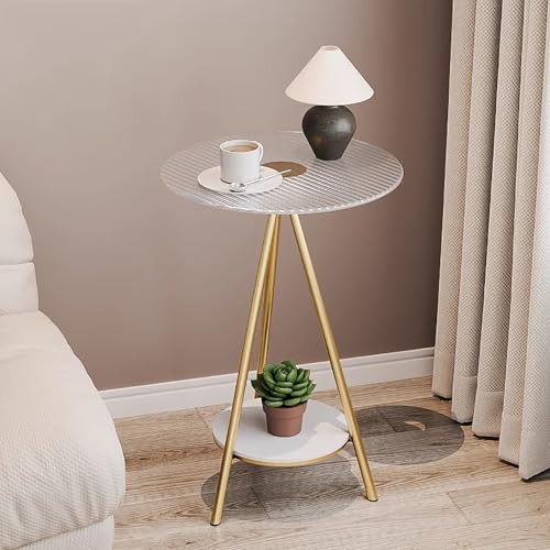 Mid Century Moderner Beistelltisch mit runder Glasplatte und Metallrahmen, perfekt für Wohnzimmer, Garten oder Balkon von Generisch