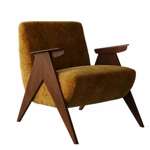 Mid Century Moderner Chenille-Samt mit Holzrahmen, gelber Samt, Loungesessel für Wohnzimmer oder Schlafzimmer von Generisch