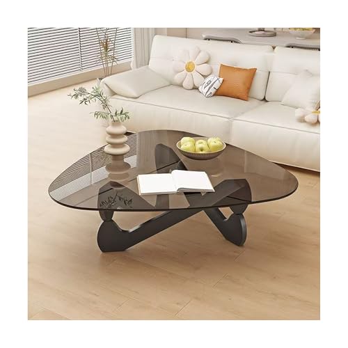 Mid Century Moderner Couchtisch - Ovales Glas mit Holzsockel - Niedriger Wohnzimmer Esstisch - Klar Teetisch für Balkon Mid Century Moderner Couchtisch - Ovales Glas mit Holzsockel - Niedriger Wohnzimmer Esstisch - Klar Teetisch für Balkon von Generisch