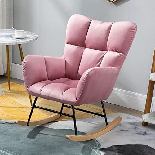 Mid Century Moderner Hochlehner Schaukelstuhl für Kinderzimmer oder Wohnzimmer mit Teddybär-Motiv Rosa Sessel zum Entspannen mit Stil von Generisch