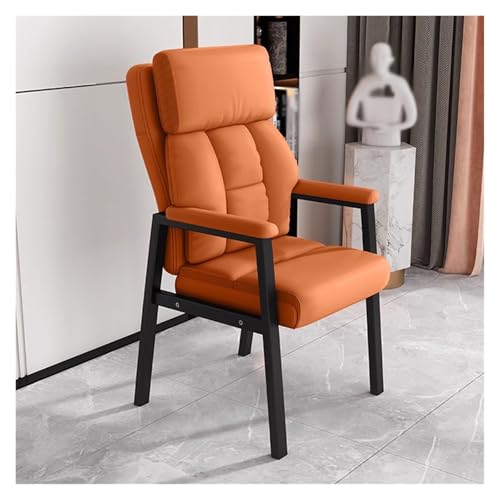 Mid-Century Moderner Ledersessel mit gepolsterter Unterstützung, hohe Rückenlehne, Loungesessel für Wohnzimmer, stilvoller Metallrahmen, bequemer Lesesitz (Orange) von Generisch