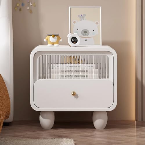 Mid Century Moderner Nachttisch aus PU-Leder, Nachttisch mit Schubladenfront aus gehärtetem Glas, Akzent-Sofa, Beistelltische, Aufbewahrungsschrank für Schlafzimmer, kleiner Raum von Generisch