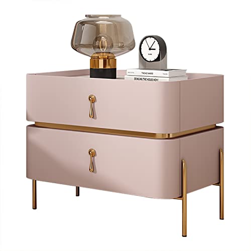 Mid-Century Moderner Nachttisch mit Metallbeinen, 2 Schubladen, stilvolle Kommode für Schlafzimmer und Wohnzimmer, 50 x 40 x 50 cm, Hellrosa von Generisch