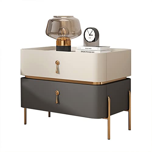 Mid Century Moderner Nachttisch mit Metallbeinen und 2 Schubladen | Moderner Beistelltisch für Wohnzimmer, Schlafzimmer – Heimdekoration Nachttisch von Generisch