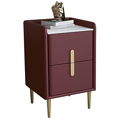 Mid Century Moderner Nachttisch mit gesinterter Stein-Arbeitsplatte, minimalistischer Nachttisch aus Khaki-Mikrofaser-Leder, praktischer Sofatisch für Schlafzimmer und Wohnzimmer von Generisch