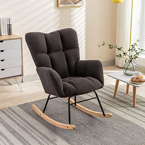 Mid Century Moderner Schaukelstuhl mit getuftetem Teddy-Stoff Polsterung und gepolstertem Sitz für Wohnzimmer oder Schlafzimmer, Dunkelgrau Mid Century Moderner Schaukelstuhl mit getuftetem Teddy-Stoff Polsterung und gepolstertem Sitz für Wohnzimmer oder Schlafzimmer, Dunkelgrau von Generisch