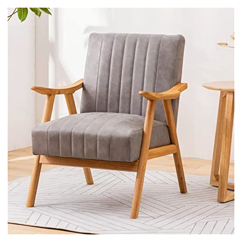 Mid Century Moderner Sessel mit Holzrahmen für Wohnzimmer oder Schlafzimmer Einzelstoff Lounge Lesesessel mit Leinenstoffkissen Einfache Montage von Generisch