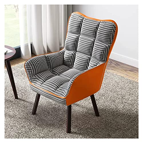 Mid Century Moderner Sessel mit orangefarbenen Akzenten, gepolsterter Lounge-Sessel mit Massivholzbeinen, hohe Rückenlehne, perfekt für Wohnzimmer und Freizeit von Generisch