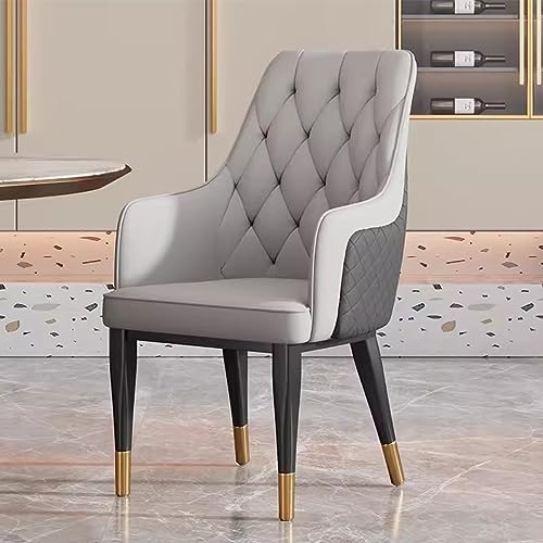 Mid Century Moderner gepolsterter Esszimmerstuhl aus PU-Leder mit Nagelkopf, hohe Rückenlehne, graue Armlehne, Relax-Lounge-Seitenstuhl von Generisch