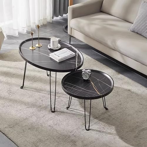 Mid Century Moderner kleiner Akzenttisch – stabiler Metallrahmen und breite Oberfläche, Couchtisch aus Holz für Ess- und Wohnzimmerdekoration – einzigartiger Cocktailtisch (schwarz, 50 x 80 cm) von Generisch