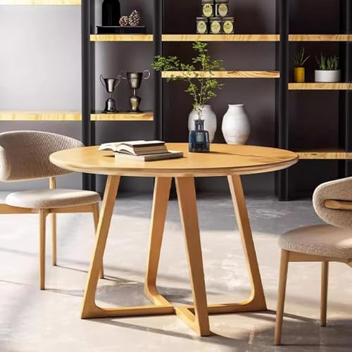 Mid-Century Moderner runder Massivholz-Esstisch - Landhausstil Basistisch Geeignet für 2-4 Personen, Kleiner lässiger Couchtisch für Küche und Esszimmer von Generisch