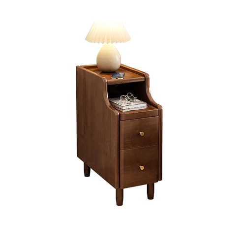 Mid Century Moderner schmaler Nachttisch mit 2 Schubladen & ausziehbarem Regal Massivholz Nachttisch für Schlafzimmer & Wohnzimmer Kompaktes Design (25 x 40 x 50 cm) Braun von Generisch