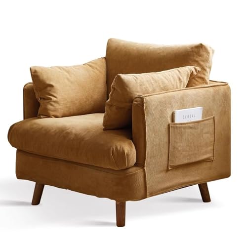 Mid Century Moderner übergroßer Cord-Stuhl, bequemer gepolsterter Sessel mit Holzbeinen, für Schlafzimmer oder Wohnzimmer, Dekoration, Gelb von Generisch