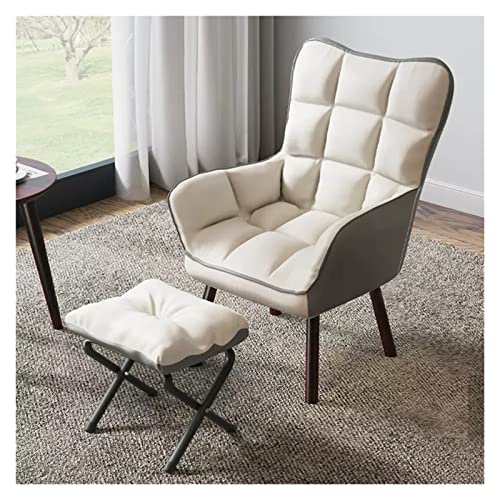 Mid Century Moderner weißer Stoff gepolsterter Sessel mit Massivholzbeinen, hohe Rückenlehne, Akzent-Loungesessel für Wohnzimmer, Lesesessel für Freizeit, Sofa, Größe mit Komfort von Generisch