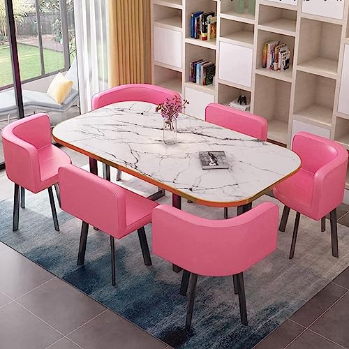 Mid Century Modernes 7-teiliges Esstisch-Set für 6 Personen mit Bartisch und Stühlen, ideal für Esszimmer, Küche, Restaurant und Wohnzimmer, rechteckiger Tisch (90 x 150 cm) von Generisch