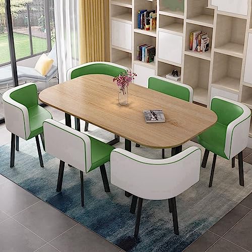 Mid Century Modernes 7-teiliges Esstisch-Set für 6 Personen mit Bartisch und Stühlen für Esszimmer, Küche, Restaurant und Wohnzimmer, 90 x 150 cm Mid Century Modernes 7-teiliges Esstisch-Set für 6 Personen mit Bartisch und Stühlen für Esszimmer, Küche, Restaurant und Wohnzimmer, 90 x 150 cm von Generisch
