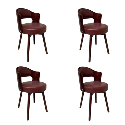 Mid Century Modernes Drehstuhl-Set mit gepolstertem Kunstlederkissen und Beinen aus Massivholz, Braun, 4 Stück von Generisch