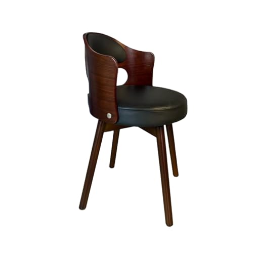 Mid Century Modernes Drehstuhl-Set mit gepolstertem Kunstlederkissen und Beinen aus Massivholz, pflegeleicht, Schwarz, 1 Stück von Generisch
