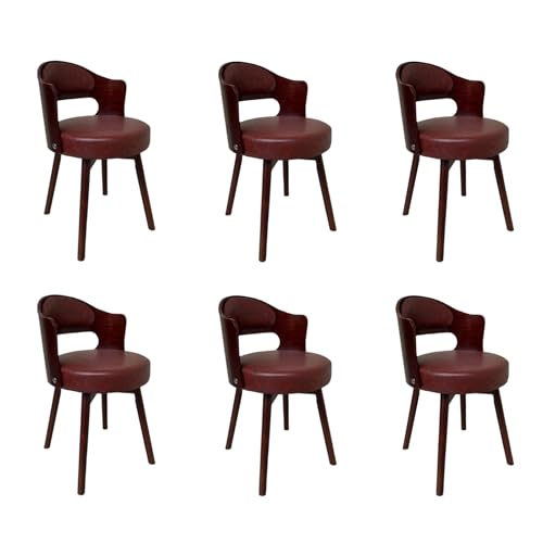 Mid Century Modernes rundes Esszimmerstuhl-Set für 6 Personen mit gepolstertem Drehstuhl, Kunstlederkissen und Vintage-Massivholzbeinen, leicht zu pflegen, braune Esszimmerstühle von Generisch