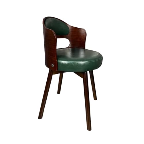 Mid Century Modernes rundes Esszimmerstuhl-Set für 6 gepolsterte Drehstühle mit Armlehnen, Kunstlederkissen und Vintage-Massivholzbeinen, leicht zu pflegen, Grün von Generisch