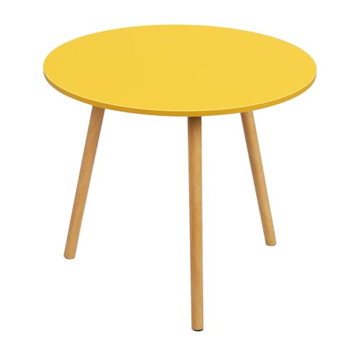 Mid Century Runder Esstisch mit Holzbeinen für Küche Wohnzimmer Couchtisch Gelb 50cm von Generisch