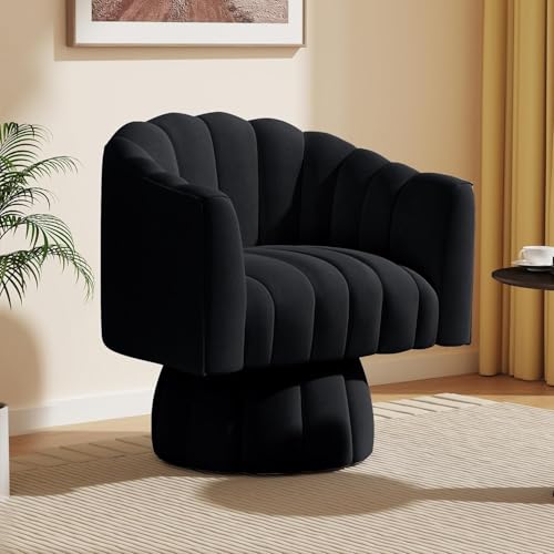 Mid Century Samt-Fasssessel, 360-Grad-Drehsessel mit breitem gepolstertem Sitz, für Wohnzimmer, Schlafzimmer, Büro, Schwarz von Generisch