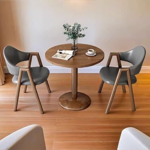 Mid-Century runder Esstisch und Stuhl-Set für 2 kleine runde Bürotische mit Metallbeinen, perfekt für Cafés und Schönheitssalons, stilvolles schwarzes Design von Generisch