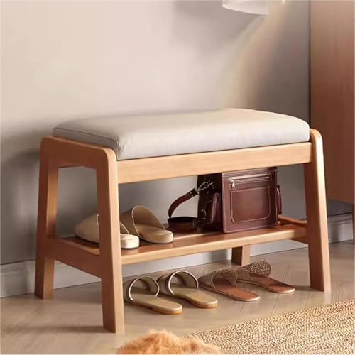 MidCentury Moderne Schuhbank aus Massivholz mit Kissen, 2 Etagen, Schuhregal für Eingangsbereich, Flur, Wohnzimmer, MudroomCherry Finish (100 cm) von Generisch