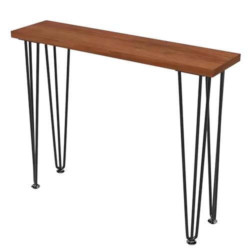 MidCentury Moderner schmaler Konsolentisch, 20 cm tief, Holz-Sideboard mit antikem Finish, Eingangs- und Wohnzimmertisch, 4 Eisenbeine, 120 x 20 x 80 cm von Generisch