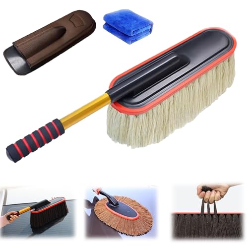 Mikrofaser-Auto-Staubwedel mit exble-langem Griff, kratzfrei, wasserlos, Reinigungsbürste für Autos, LKWs, SUVs und Motorräder (beige), perfekt zum Staubwischen und Detailieren von Generisch