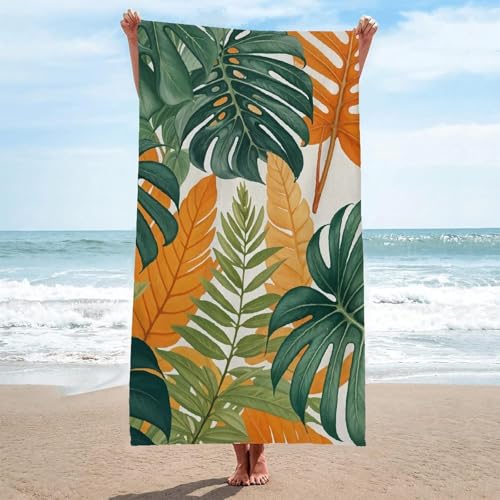 Mikrofaser Handtuch Groß Tropische Blätter Strandtuch 80x160 cm Strand Badetuch Palmblätter, Schnelltrocknend und Sandfrei, für Reise, Sauna, Yoga, Camping A-6974 von Generisch