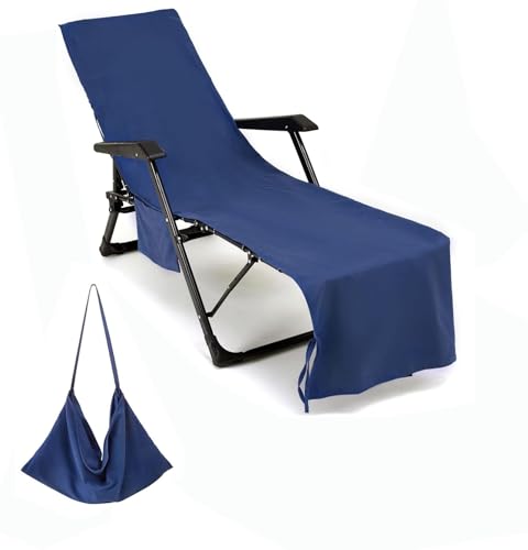 Mikrofaser Schonbezug für Gartenliege Strandhandtuch Liegenbezug Strandtuch, Schnelltrocknend/Mehrere Taschen/Leicht Liegestuhl Handtuch Sonnenliege Auflage, Strandliegenauflage Bezug(L5-1) von Generisch
