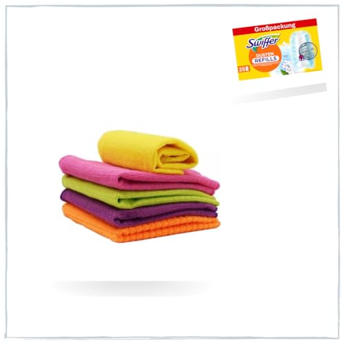 Mikrofasertücher 5er Pack farbig sort. in Polybag mit Sichtfenster ca. 30x35cm (Orange, Pink, Lila, Gelb, Hellgrün), Swffr Dust Magnet 5 x 5 Refill Wipes von Generisch