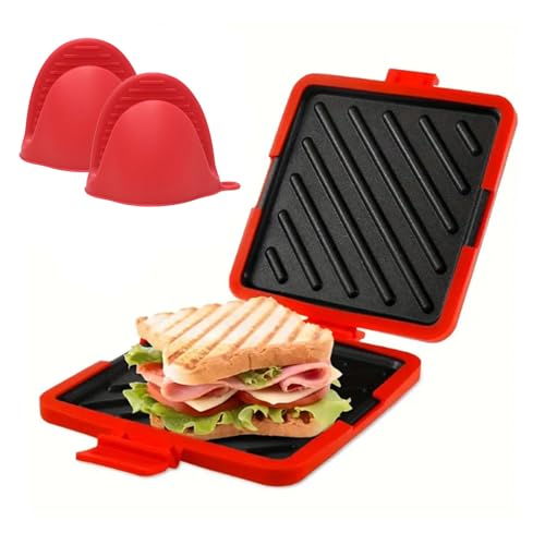 Mikrowellen -Sandwichhersteller, Toaster, Mikrowellen -Toaster, Zeitspar-, schneller, Strom, drahtlos, Geschirrspüler sicher leicht zu reinigen, für Reisen oder Büro, Schlafsaalküche (Rot) von Generisch