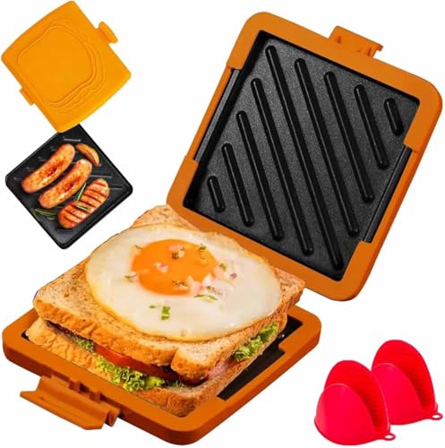 Mikrowellen-Toastie-Maker, 3-in-1 effiziente Mikrowelle, Grillkäsebereiter mit Antihaftplatte, für gegrillten Käse und Paninis, schnelles Kochen, leicht zu reinigen (orange) von Generisch