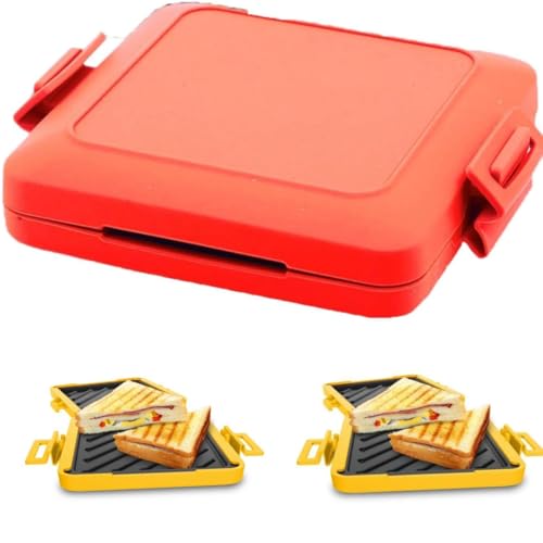 Mikrowellen-Toastie-Maker, Mikrowellen-Toastie-Sandwich-Maker, schneller zeitsparender Grillkäse, Toastie-Maker mit verstellbaren Silikonriemen, Sandwich-Press-Toaster (rot) von Generisch
