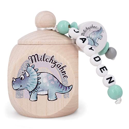 Milchzahndose DINO Triceratops mit Namen Milchzähne Zahnfee Holz Zahndose Geschenk personalisiert Geburtstag Einschulung Kita von Generisch