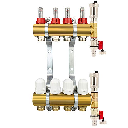 Millto™ Messing Heizkreisverteiler Fußbodenheizung 4 Heizkreise | Verteiler Entlüftungsset Automatische Entlüftung Flowmeter Thermostatventil von Generisch